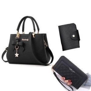 AIDAILU 3 Pcs Women Bags Ladies Bags Handbags Purse Shoulder Bags PU Pitot Bag - Black